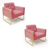 Poltrona Sala Industrial Alta Tubo Dourado Kit 2 Elisa Suede D03 - D'rossi Cor Rose - 5