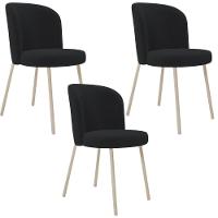 Kit 03 Cadeiras Para Sala De Jantar Cozinha Estofada Gavi Arena L02 Bouclê Preto - Lyam Decor - 1
