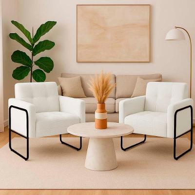 Poltrona Sala Industrial Alta Tubo Preto Kit 2 Elisa Bouclê Off White D03 - D'rossi