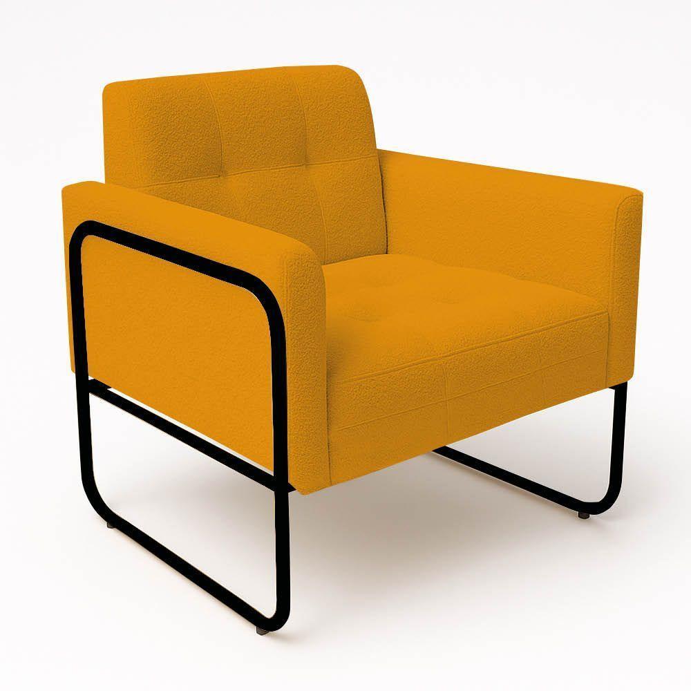 Poltrona Sala Industrial Alta Tubo Preto Kit 2 Elisa Bouclê Mostarda D03 - D'rossi - 6