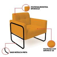 Poltrona Sala Industrial Alta Tubo Preto Kit 2 Elisa Bouclê Mostarda D03 - D'rossi - 3