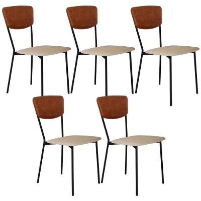 Kit 05 Cadeira Para Sala De Jantar Village Preto C01 Linho Areia Courino Caramelo - Lyam Decor