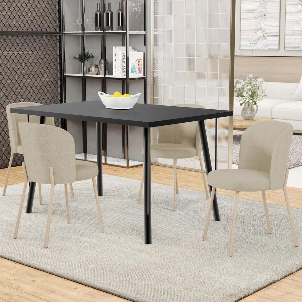 Kit 02 Cadeiras Para Sala De Jantar Cozinha Estofada Gavi Arena L02 Linho Bege Escuro - Lyam Decor - 2