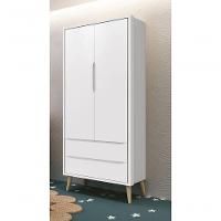 Guarda-roupa Retrô 2 Portas Théo New Branco Fosco Com Natural - Moveisaqui - 2