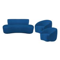 Kit Recamier Curvo Amsterdã 180cm E 2 Poltronas Amore Luxo Linho Cor Azul Royal - 10