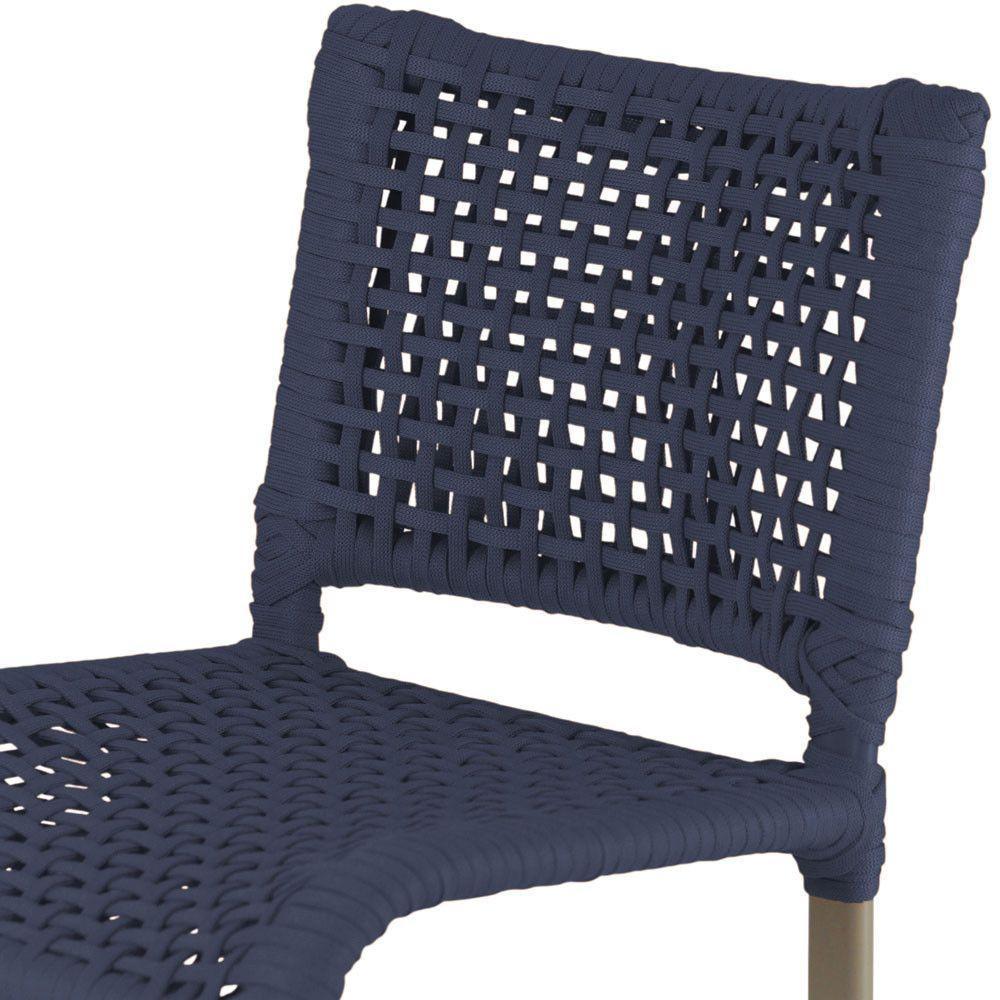 3 Banquetas Haiti Corda Náutica Alumínio Trama Original Azul Marinho - 5