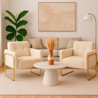 Poltrona Sala Industrial Alta Tubo Dourado Kit 2 Elisa Bouclê D03 - D'rossi Cor Bege - 1