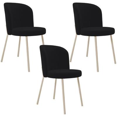 Kit 3 Cadeiras Gavi Estrutura em Aço Estofada em Suede Preto para Cozinha