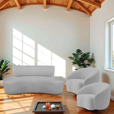 Kit Recamier Curvo Amsterdã 120cm E 2 Poltronas Amore Luxo Linho Cor Cinza Claro