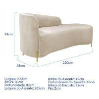 Divã Recamier Orgânico França 220cm Lado Dir Pés Metal Dourado Linho Cor Bege - 6