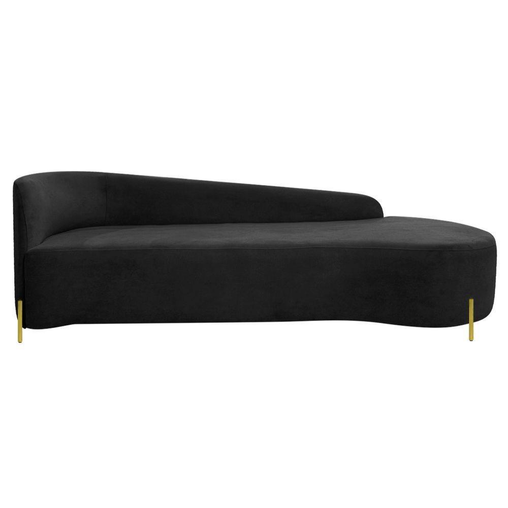 Divã Recamier Orgânico França 180cm Lado Dir Pés Metal Dourado Bouclé Cor Preto - 2