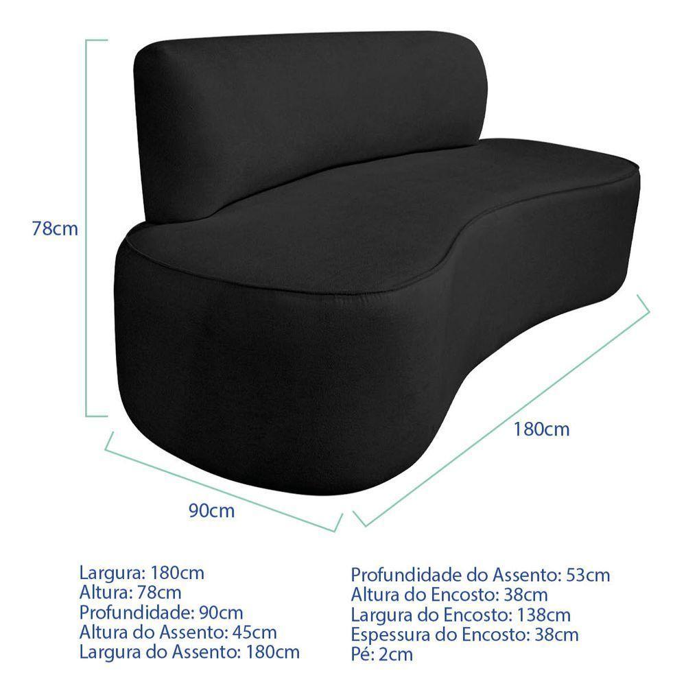 Kit Recamier Curvo Amsterdã 180cm E 2 Poltronas Amore Luxo Linho Cor Preto - 2