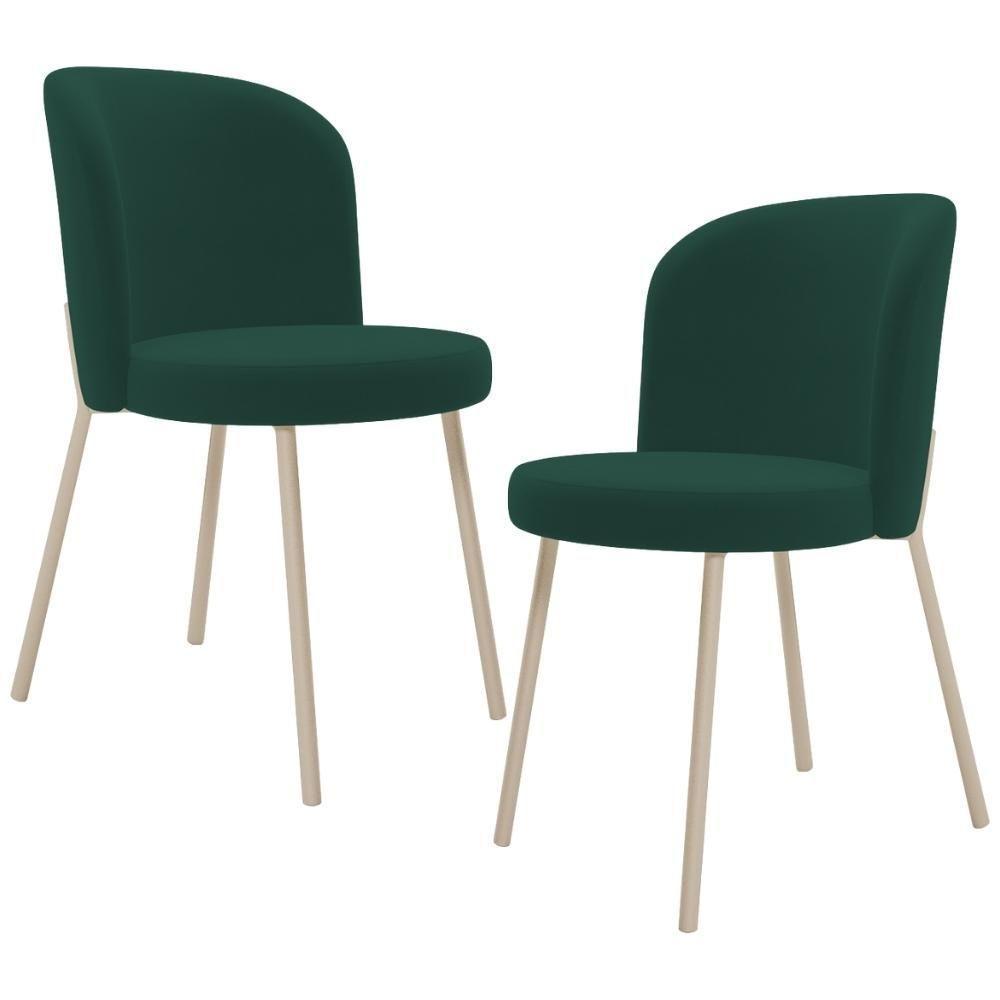 Kit 02 Cadeiras Para Sala De Jantar Cozinha Estofada Gavi Arena L02 Suede Verde Musgo - Lyam Decor - 1