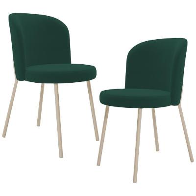 Kit 02 Cadeiras Para Sala De Jantar Cozinha Estofada Gavi Arena L02 Suede Verde Musgo - Lyam Decor