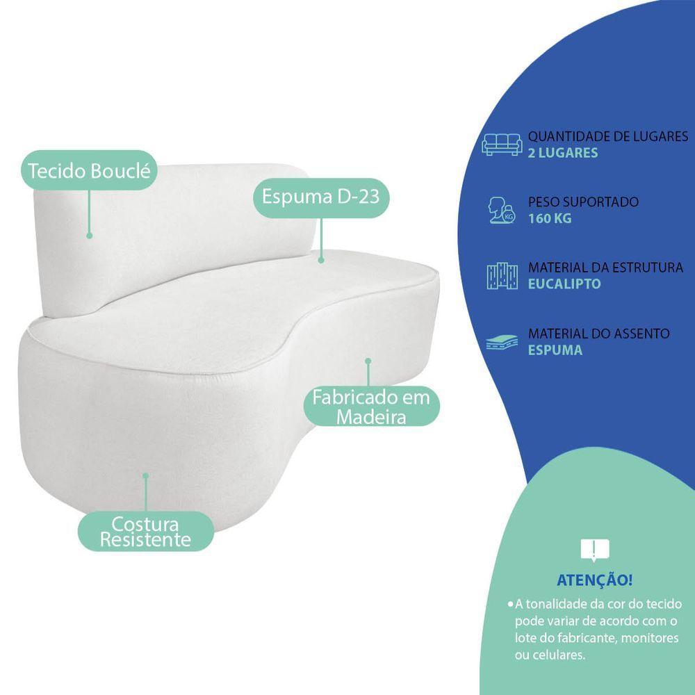Kit Recamier Curvo Amsterdã 130cm E 2 Poltrona Amore Luxo Bouclé Cor Branco - 4