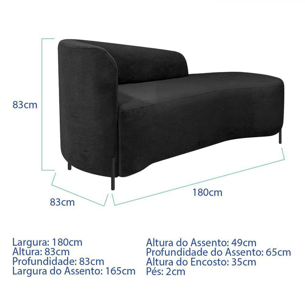 Divã Recamier Orgânico França 180cm Lado Dir Pés Metal Preto Linho Cor Preto - 6