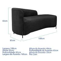Divã Recamier Orgânico França 180cm Lado Dir Pés Metal Preto Linho Cor Preto - 6