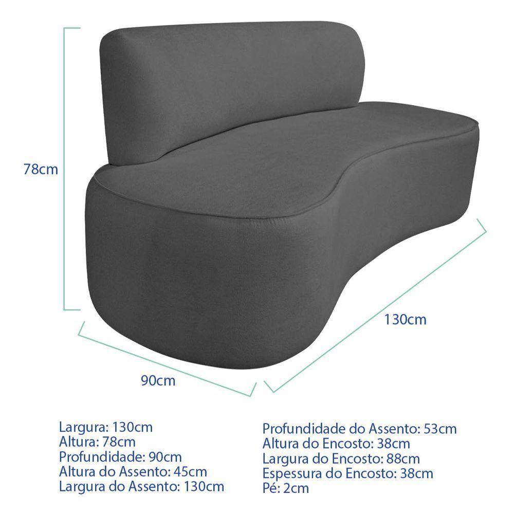 Kit Recamier Curvo Amsterdã 130cm E 2 Poltrona Amore Luxo Linho Cor Cinza Escuro - 3