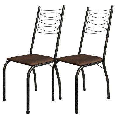 Kit 2 Cadeiras Tubular America 062 Cromo Preto Assento Artef Madeira Imbuia