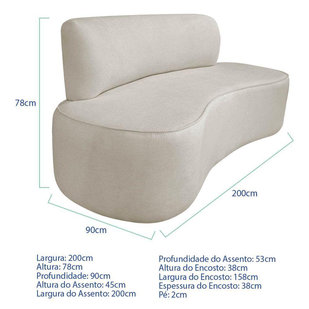 Kit Recamier Curvo Amsterdã 200cm E Poltrona Amore Luxo Linho Cor Bege - 3