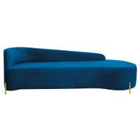 Divã Recamier Orgânico França 200cm Lado Dir Pés Metal Dourado Linho Cor Azul Royal - 2