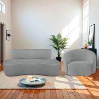 Kit Recamier Curvo Amsterdã 130cm E Poltrona Amore Luxo Bouclé Cor Cinza - 1