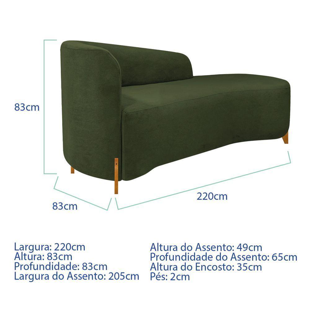Divã Recamier Orgânico França 220cm Lado Dir Pés Madeira Linho Cor Verde - 6