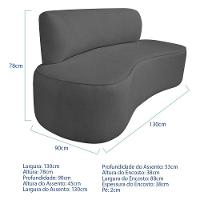 Kit Recamier Curvo Amsterdã 130cm E 2 Poltrona Amore Luxo Linho Cor Cinza Escuro - 3