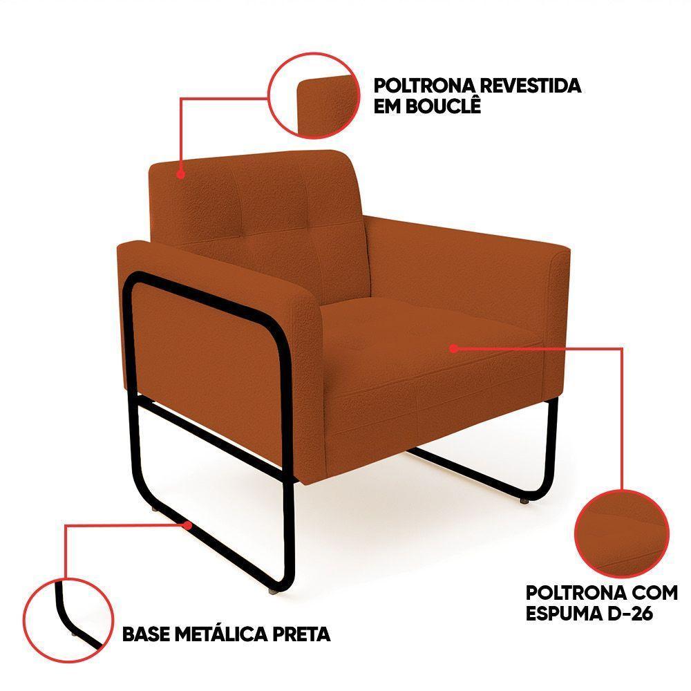 Poltrona Sala Industrial Alta Tubo Preto Kit 2 Elisa Bouclê D03 - D'rossi Cor Terra - 3