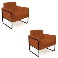 Poltrona Sala Industrial Alta Tubo Preto Kit 2 Elisa Bouclê D03 - D'rossi Cor Terra - 2