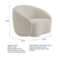 Kit Recamier Curvo Amsterdã 200cm E 2 Poltronas Amore Luxo Linho Cor Bege - 2