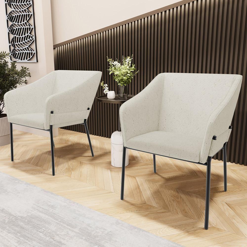 Kit 2 Cadeiras Para Sala De Jantar Estar Living Olívia L02 Linho Champagne - Lyam Decor - 2