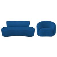 Kit Recamier Curvo Amsterdã 200cm E Poltrona Amore Luxo Linho Cor Azul Royal - 2