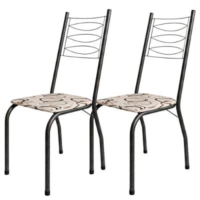 Kit 2 Cadeiras Tubular America 062 Cromo Preto Assento Artef Madeira Cedro