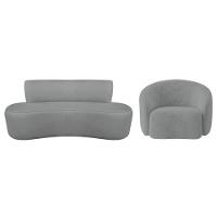 Kit Recamier Curvo Amsterdã 200cm E Poltrona Amore Luxo Bouclé Cor Cinza - 2