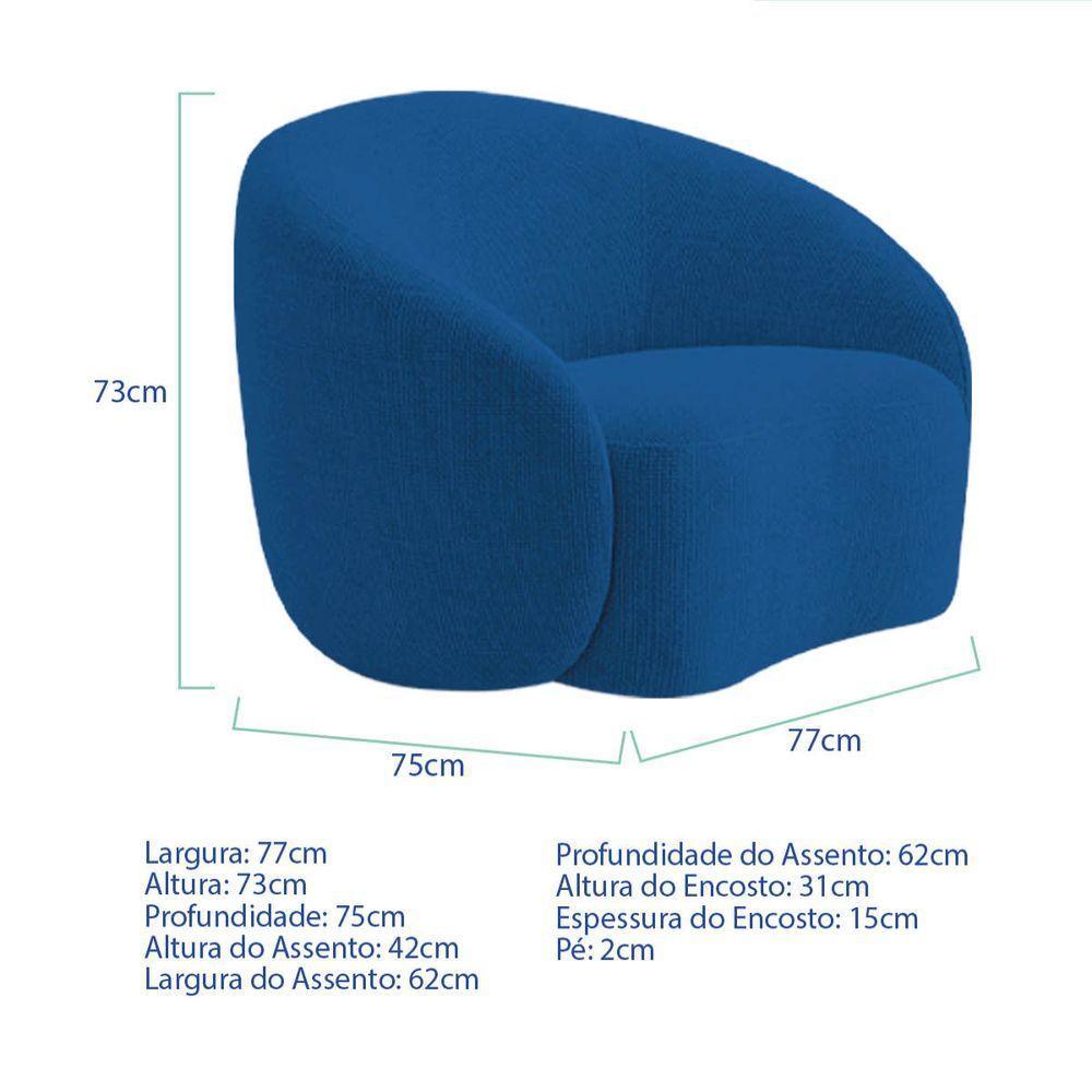 Kit Recamier Curvo Amsterdã 200cm E Poltrona Amore Luxo Linho Cor Azul Royal - 5