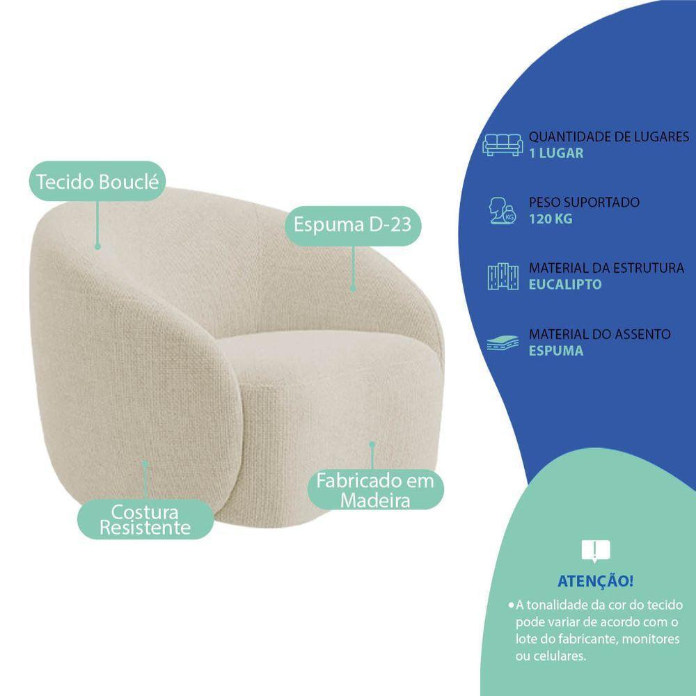 Kit Recamier Curvo Amsterdã 120cm E Poltrona Amore Luxo Bouclé Cor Bege - 6