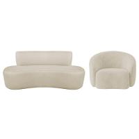 Kit Recamier Curvo Amsterdã 120cm E Poltrona Amore Luxo Bouclé Cor Bege - 2