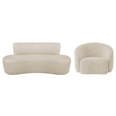 Kit Recamier Curvo Amsterdã 180cm E Poltrona Amore Luxo Bouclé Cor Bege