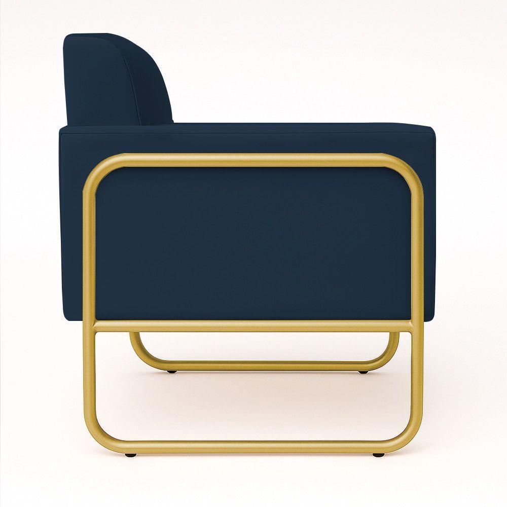 Poltrona Sala Industrial Alta Tubo Dourado Elisa Suede Azul Marinho D03 - D'rossi - 6