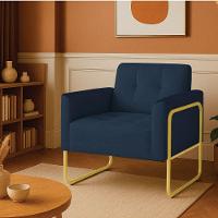 Poltrona Sala Industrial Alta Tubo Dourado Elisa Suede Azul Marinho D03 - D'rossi - 1