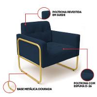 Poltrona Sala Industrial Alta Tubo Dourado Elisa Suede Azul Marinho D03 - D'rossi - 3