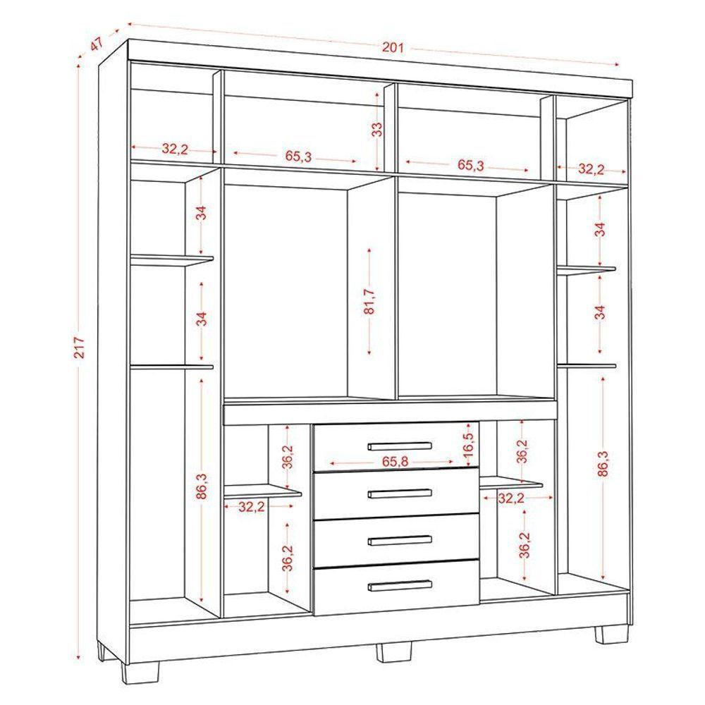 Guarda Roupa Casal Nápole 2045149 E Armário Multiuso Florença 2000199 Branco Brilho - Aramóveis - 7