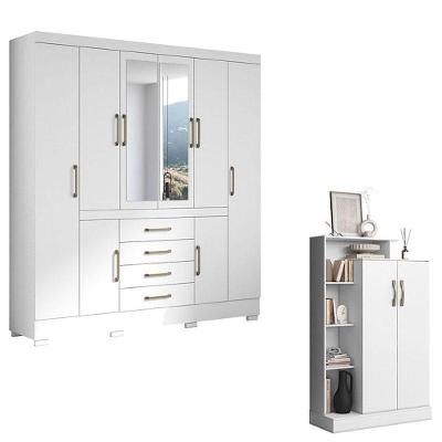 Guarda Roupa Casal Nápole 2045149 E Armário Multiuso Florença 2000199 Branco Brilho - Aramóveis