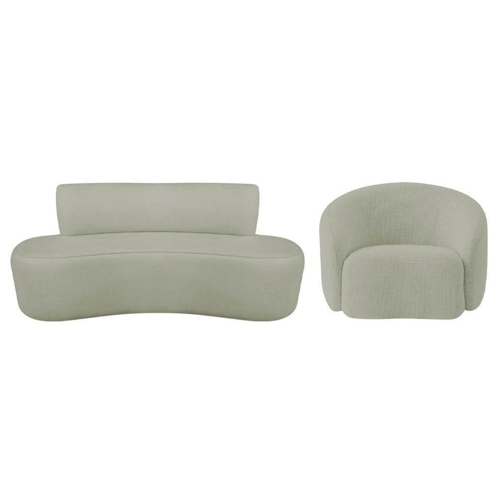 Kit Recamier Curvo Amsterdã 180cm E Poltrona Amore Luxo Bouclé Cor Verde Oliva - 6