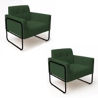 Poltrona Sala Industrial Alta Tubo Preto Kit 2 Elisa Suede D03 - D'rossi Cor Verde - 2