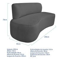 Kit Recamier Curvo Amsterdã 200cm E 2 Poltronas Amore Luxo Linho Cor Cinza Escuro - 3