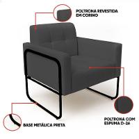Poltrona Sala Industrial Alta Tubo Preto Elisa Sintético Grafite D03 - D'rossi - 2