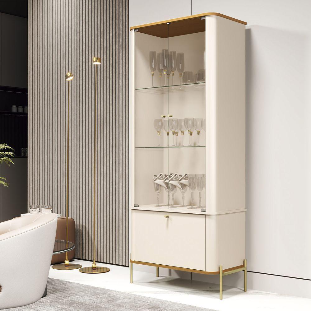 Cristaleira Tucupi Off White Com Nature Pe Dourado - Moveis Jb - 2