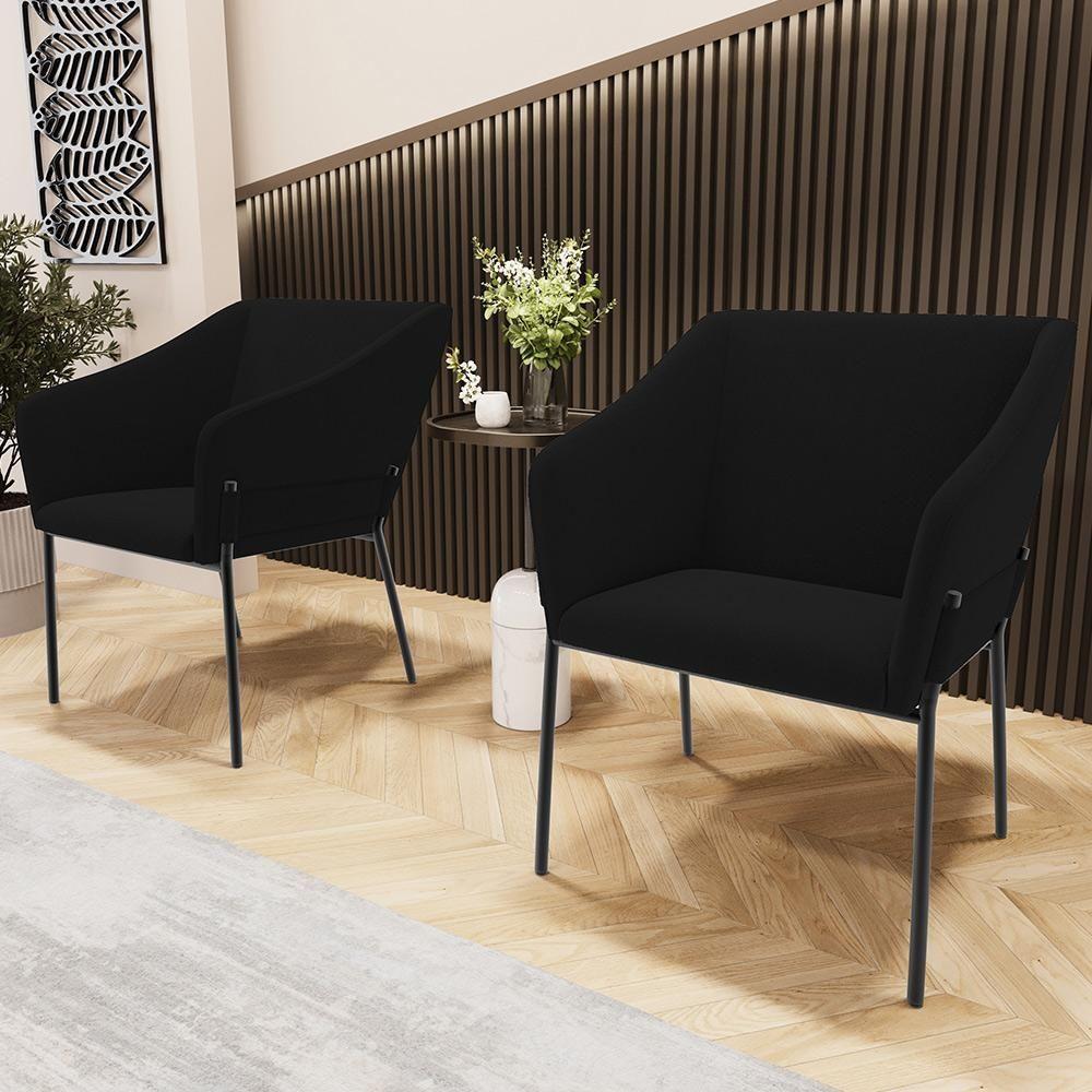 Kit 4 Cadeiras Para Sala De Jantar Estar Living Olívia L02 Bouclê Preto - Lyam Decor - 2